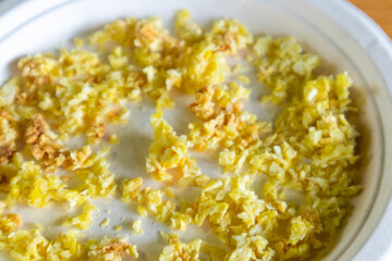 closeup of flour in durian test on plate at Thailand