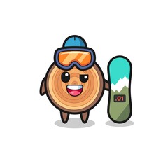 Illustration of wood grain character with snowboarding style