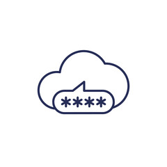 password access to a cloud icon, line vector