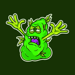 Happy Green Weed Nugget Monster Character Vector Illustration