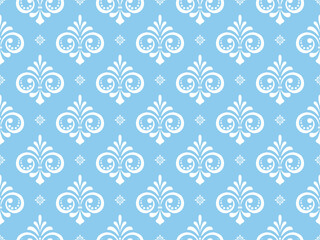 Flower geometric pattern. Seamless vector background. White and blue ornament. Ornament for fabric, wallpaper, packaging. Decorative print