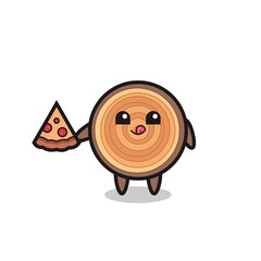 cute wood grain cartoon eating pizza