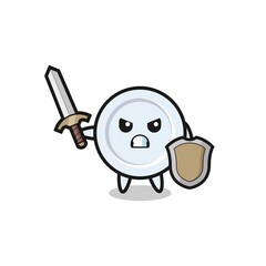 cute plate soldier fighting with sword and shield