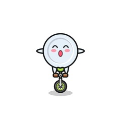 The cute plate character is riding a circus bike