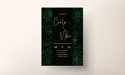 elegant monoline floral wedding invitation card design