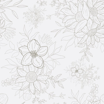 elegant monoline floral seamless pattern design