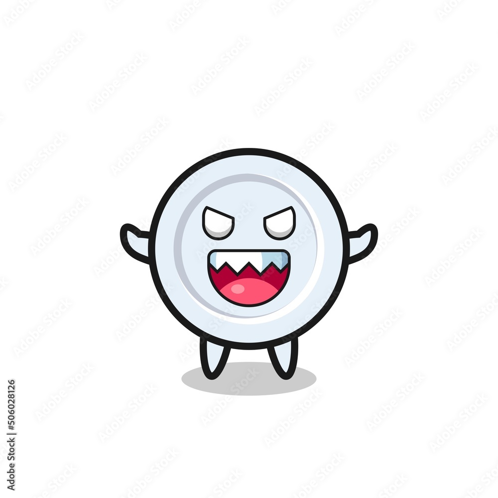 Sticker illustration of evil plate mascot character