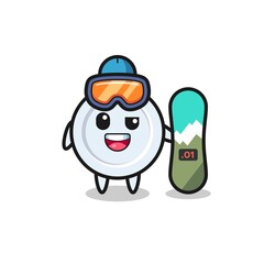 Illustration of plate character with snowboarding style