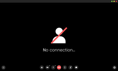 No connection in video meet. Conception of bad signal. Mockup of online call