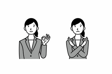 OK・NGサインをするスーツの女性