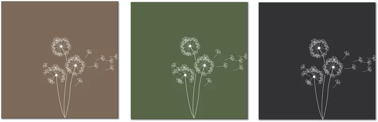 Fotobehang A set of dandelion background, minimal design of green, black and brown. Wall art , home deco, Invitations, postcards. flat style © tatyana