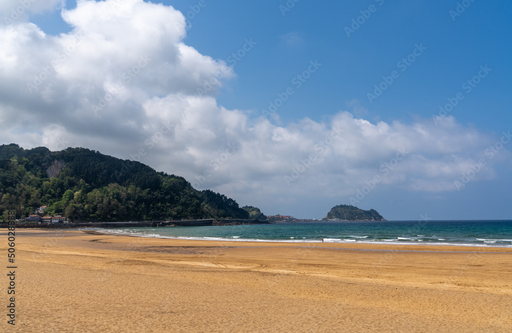 Poster golden sand beach in Zarautz in the Spanish Basque Country