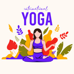 Obraz na płótnie Canvas International yoga day. vector illustration of yoga postures. flat Premium Vector