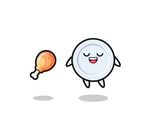 cute plate floating and tempted because of fried chicken