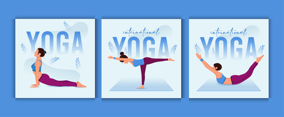 International yoga day. 
vector illustration of yoga postures. flat Premium Vector