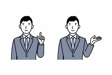 案内をするスーツの男性