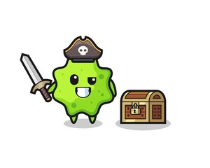 the splat pirate character holding sword beside a treasure box