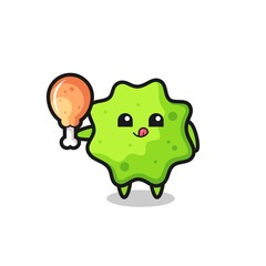 splat cute mascot is eating a fried chicken