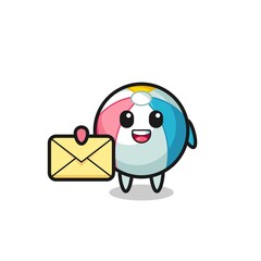 cartoon illustration of beach ball holding a yellow letter