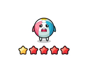the illustration of customer bad rating, beach ball cute character with 1 star
