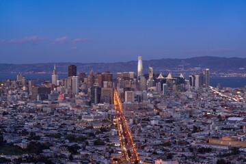 The San Francisco Skyline in California USA during the blue hour
