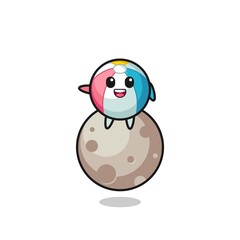 illustration of beach ball cartoon sitting on the moon