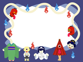 お化けのフレーム素材（ハガキ用・横向き）