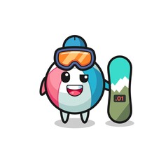 Illustration of beach ball character with snowboarding style