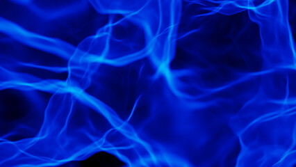 Blue smoke isolated on black, abstract background with natural smoke texture, 3D render illustration.