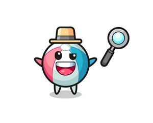 illustration of the beach ball mascot as a detective who manages to solve a case