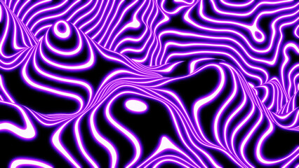 Abstract neon glowing background, 3D purple fantasy lines on black striped modern technology and science design, 3D render illustration. - obrazy, fototapety, plakaty