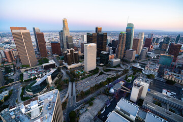 Fototapeta premium The Los Angeles financial district after the sunset