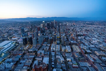 The downtown Los Angeles California USA during the blue hour