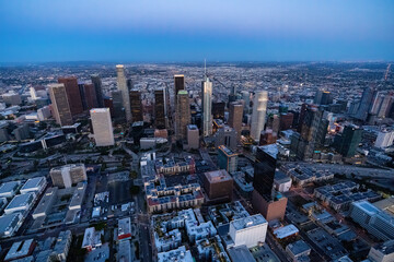 The downtown Los Angeles California USA during the blue hour