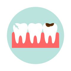 Dental row with damaged teeth