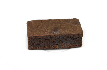 Pieces of fresh brownie on white background. Delicious chocolate pie