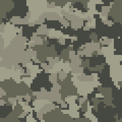Pixel camouflage seamless pattern. Vector illustration for printing on cloth, textile, wallpaper, paper, wrapper. Green color camo, background in military style.