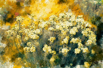 Abstract digital painting of wild flower in yellow tones