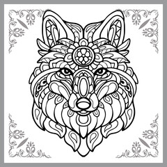 fox head zentangle arts. isolated on black background.