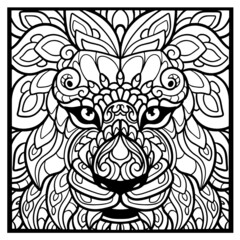 lion face zentangle arts. isolated on black background.