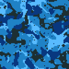 Fototapeta na wymiar Digital camouflage pattern background, seamless vector illustration. Classic military clothing style. Masking army camo, repeat print for Wallpapers or prints on fabric. Blue, sea colors.