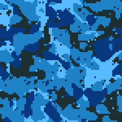Digital camouflage pattern background, seamless vector illustration. Classic military clothing style. Masking army camo, repeat print for Wallpapers or prints on fabric. Blue, sea colors.