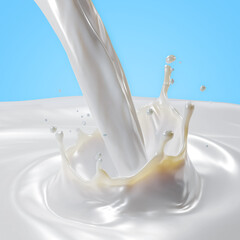3D Rendering of Isolated Liquid Milk Splash with Swirling Ripple