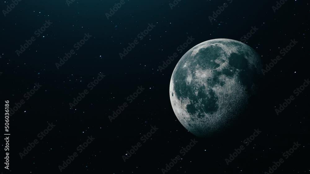 Canvas Prints space view of blue moon realistic 4k 3d rendering with glow star partticles animation.blue moon from