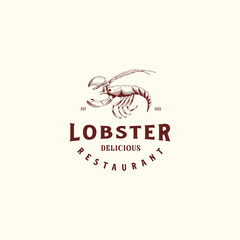 Vintage Retro Seafood Emblem, Hipster Lobster Logo for Restaurant