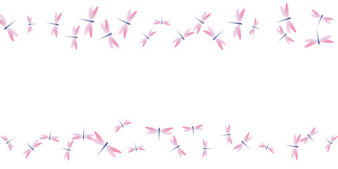 Exotic rosy pink dragonfly cartoon vector wallpaper. Spring ornate damselflies. Detailed dragonfly cartoon dreamy background. Delicate wings insects patten. Garden beings