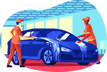 Foto op Plexiglas vector banner for car washing. Car wash vector illustration. Service car wash vector illustration. Banner for the website. © Nahnudul
