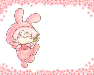 桜色のうさぎ　桜いっぱいフレーム　コピースペース　ジャンプver