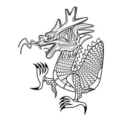 Line art vector – symbols logo or icon of chinese dragon or loong long or lung in side view drawing in black and white