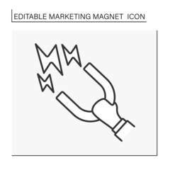 Magnetism line icon. Hand keep magnet and attract lightning. Dangerous Marketing magnet concept. Isolated vector illustration. Editable stroke